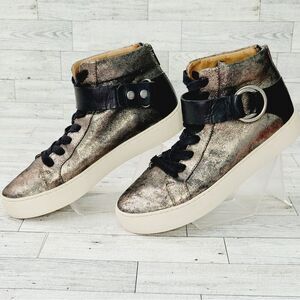 Frye Lena Lace-Up Harness High Top Fashion Sneaker Gunmetal Size 7